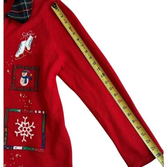 Vtg Designers Originals Christmas Sweater Womens Red Full Zip Cardigan Size XL - Picture 7 of 10